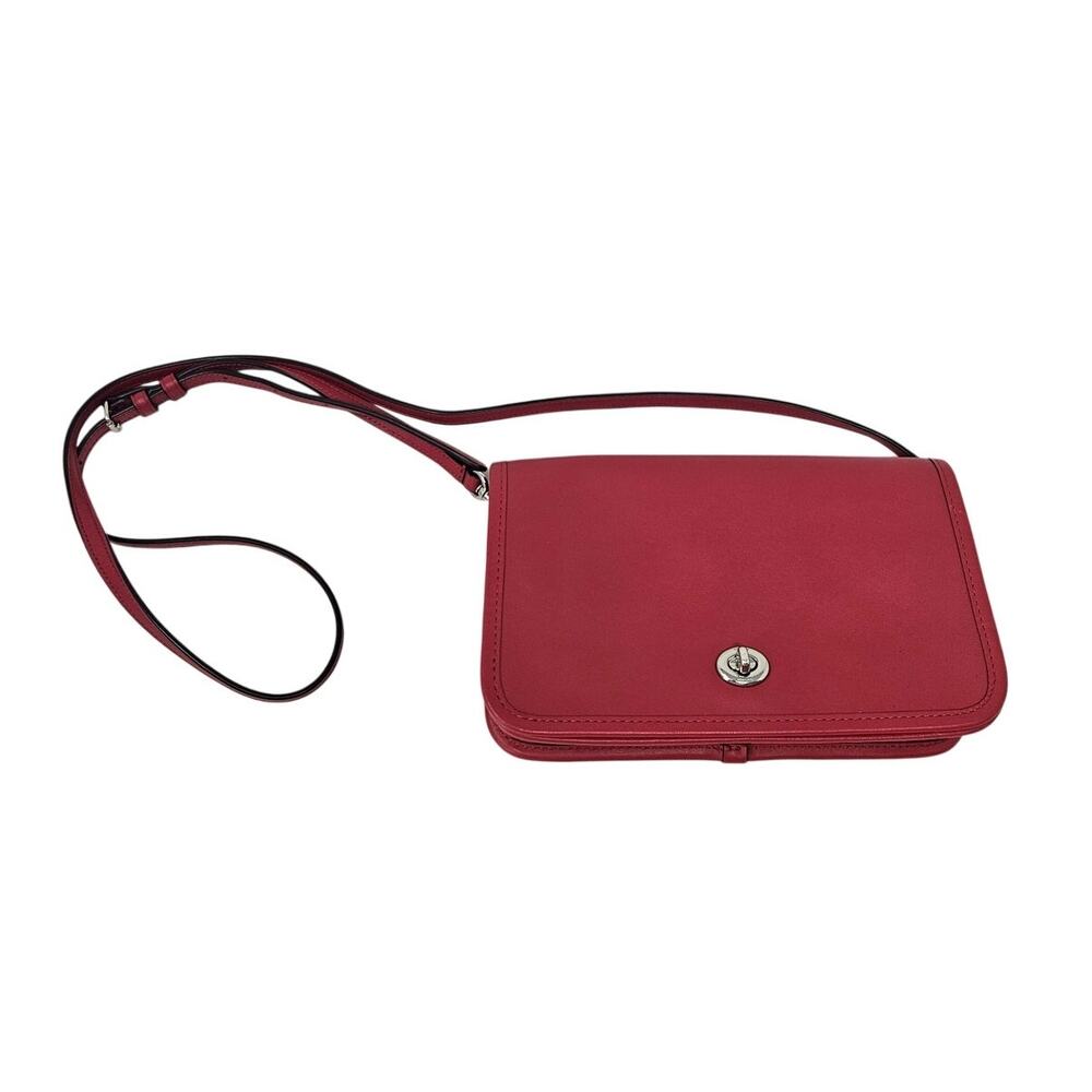 Coach Penny Crossbody Bag Red Leather Silver Hardware Flap Over Classic Preppy